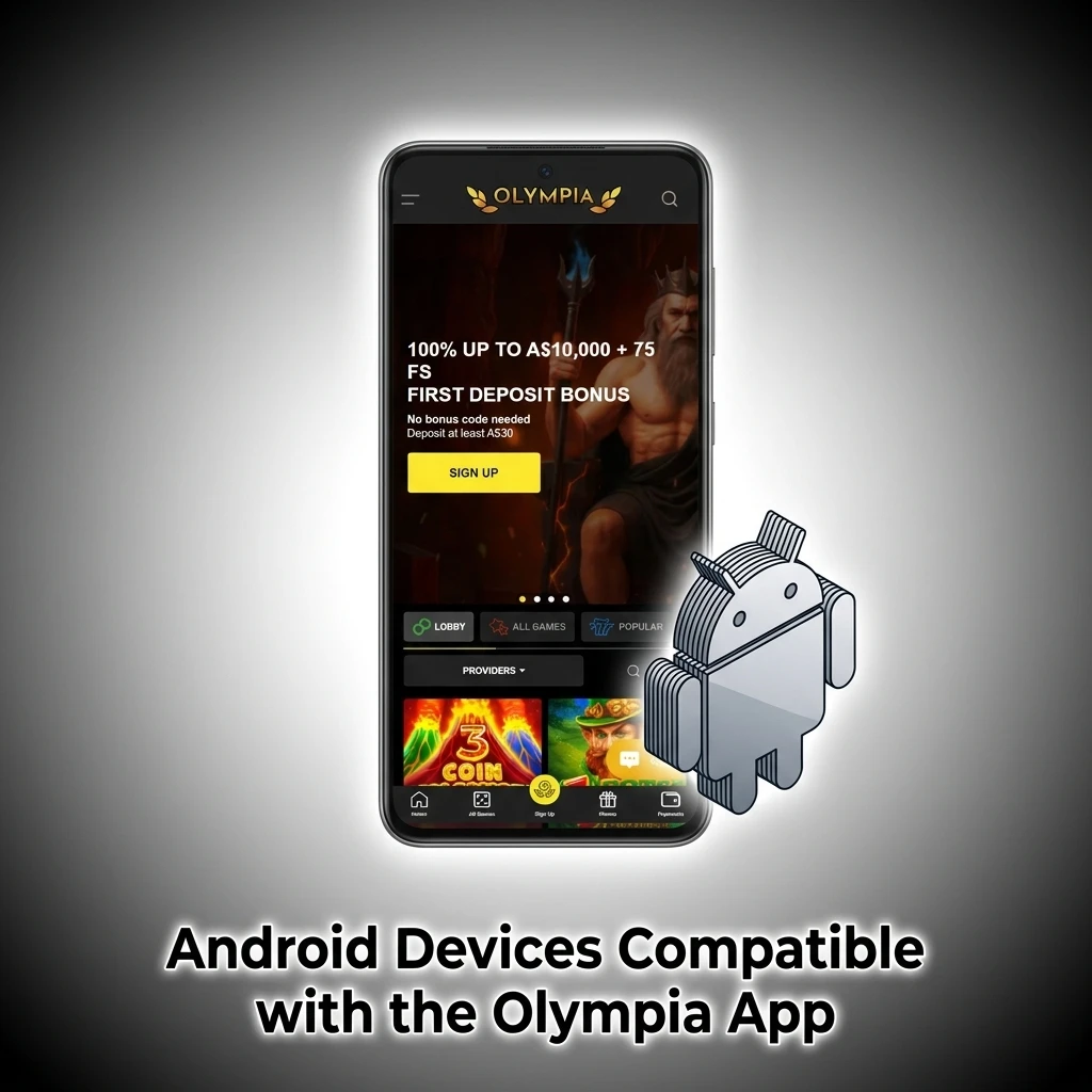 Android devices compatible with Olympia PWA app including Samsung Galaxy, Google Pixel, OnePlus, Xiaomi, Oppo, Motorola, Realme, Sony