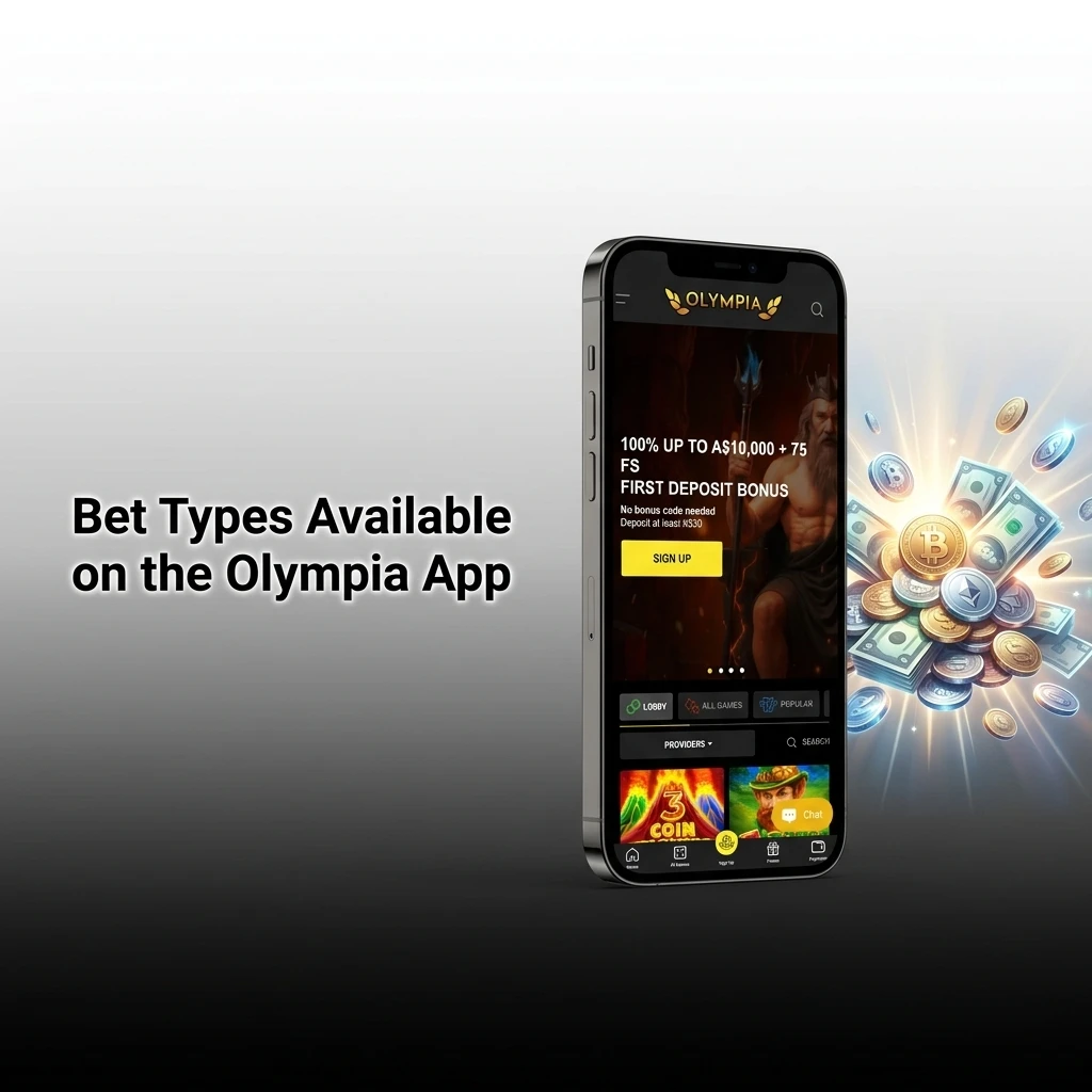 Olympia sportsbook bet types including singles, accumulators, doubles, trebles and system bets like Trixie and Yankee