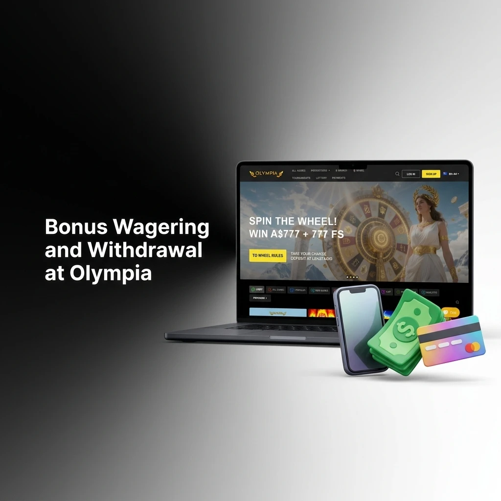 Olympia Casino bonus wagering requirements and withdrawal process showing 35x rollover rules and eligible games