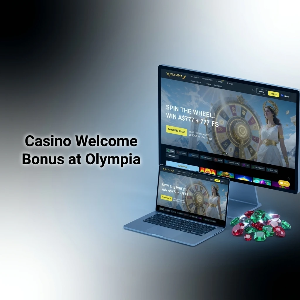 Olympia Casino welcome bonus offering 100% deposit match up to A$10,000 plus 75 free spins for new players