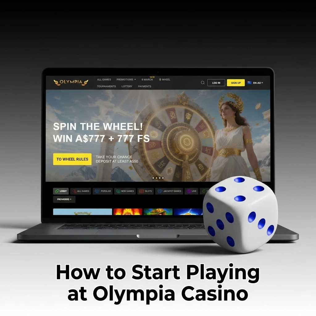 Steps to start playing at Olympia Casino: log in, deposit AUD, browse games, set your bet, and claim bonuses