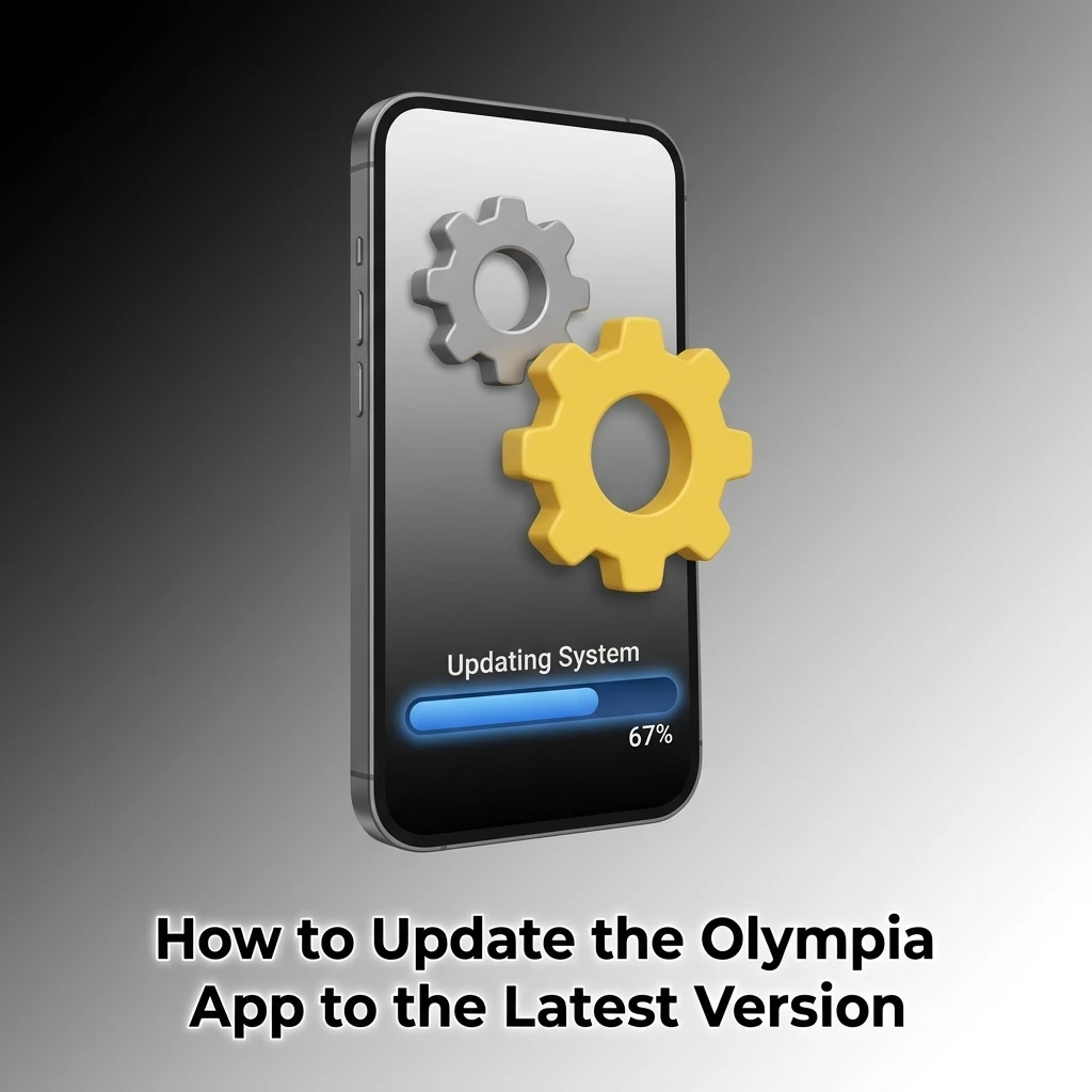 Olympia app update guide showing APK download for Android and automatic PWA update process for iOS users