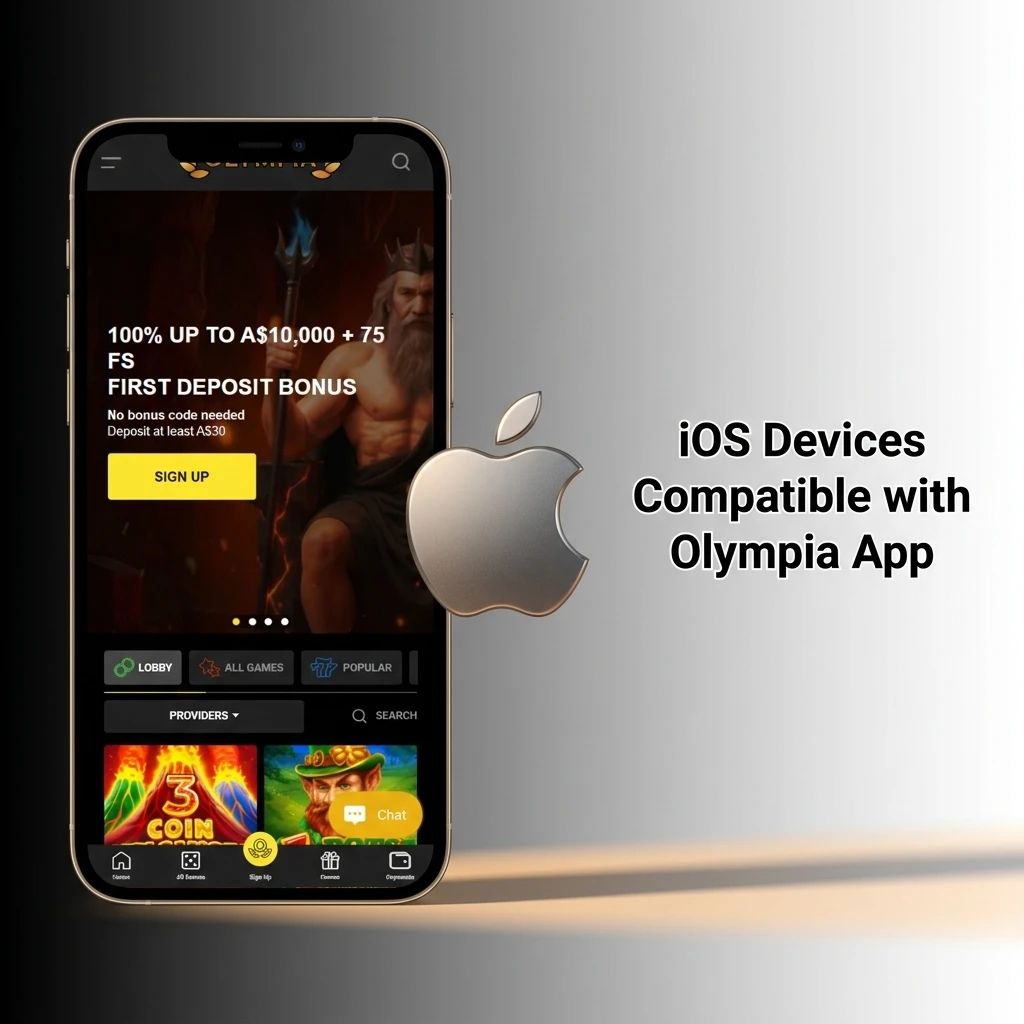 List of iOS devices compatible with the Olympia app, including iPhone 12 to 16, iPad Pro, iPad Air, and iPod Touch models