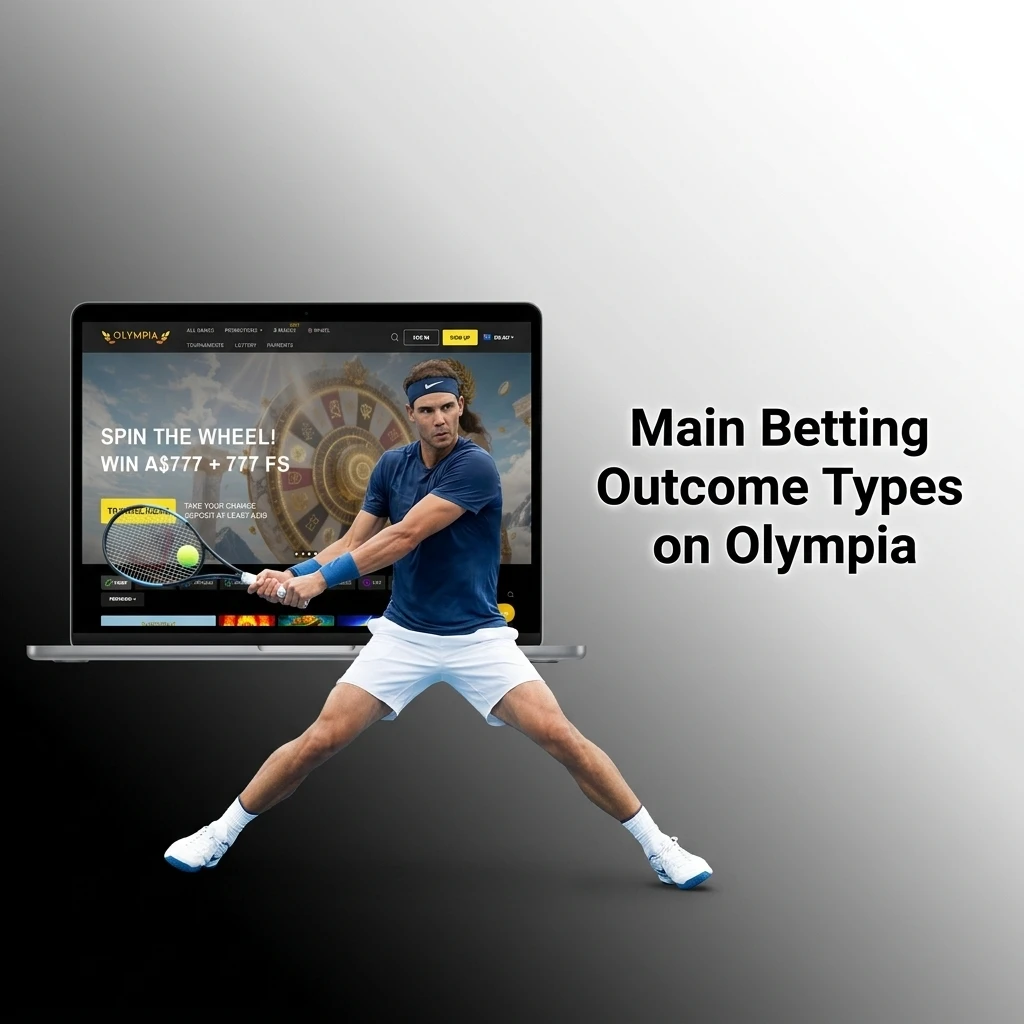 Diagram showing main betting outcome types on Olympia including 1X2, handicap, totals, BTTS and Asian handicap