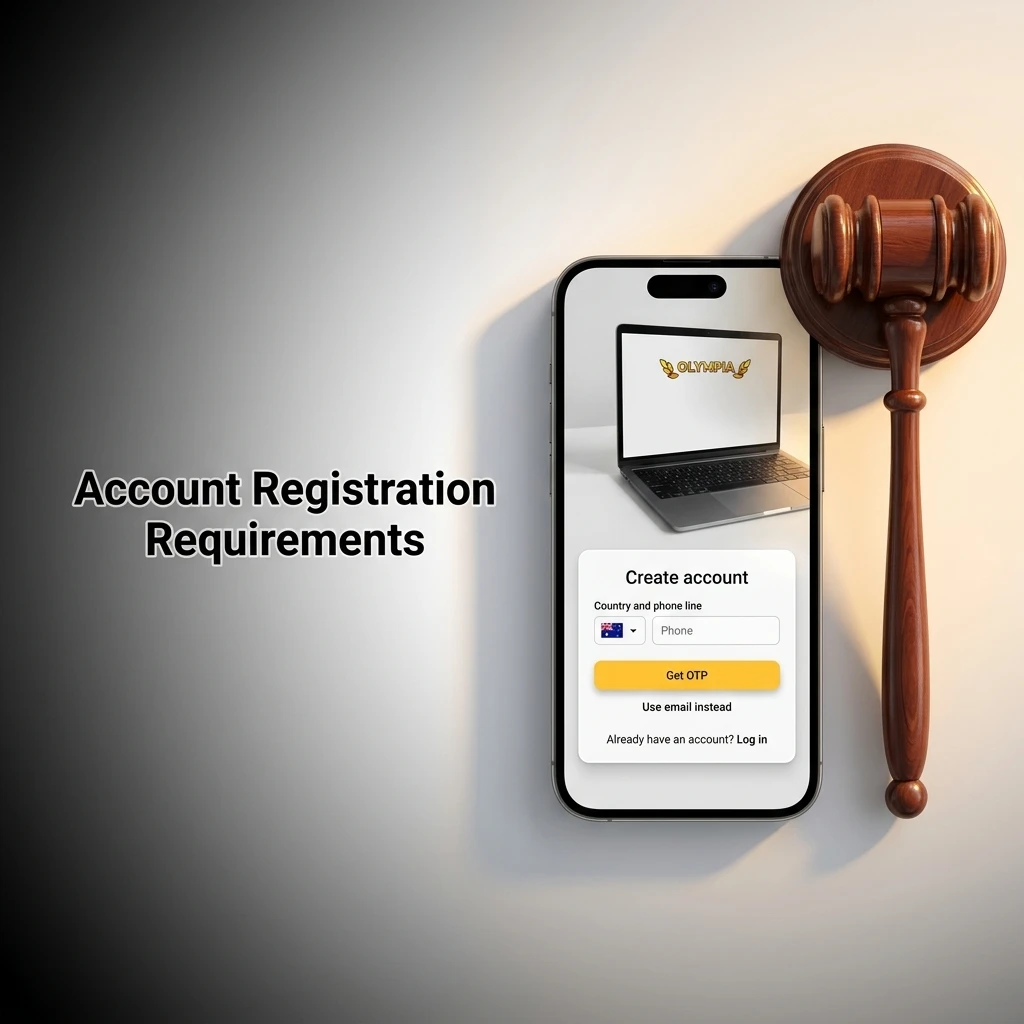 Olympia account registration requirements including age verification, identity checks, and Australian online gambling eligibility criteria