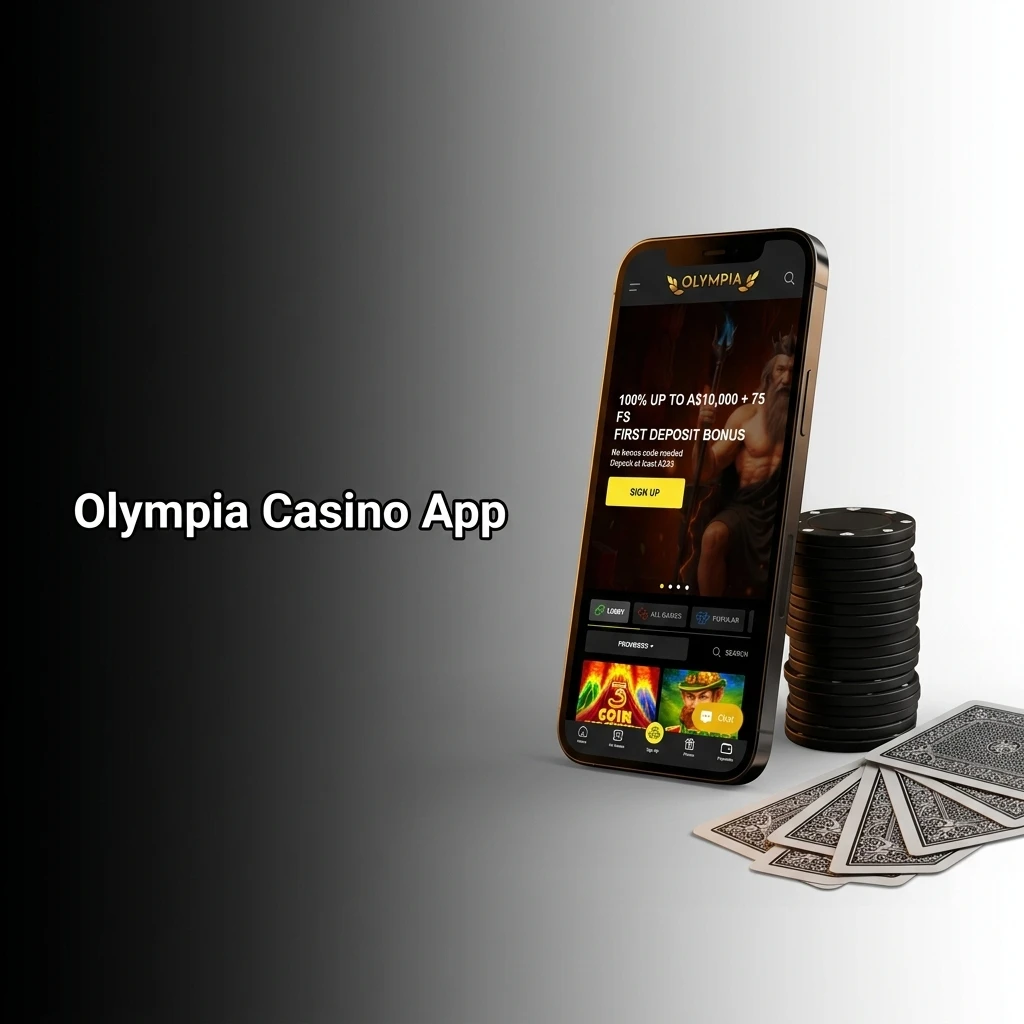 Olympia Casino app interface showing slots, live casino games, and table games from top providers like Evolution and Pragmatic Play
