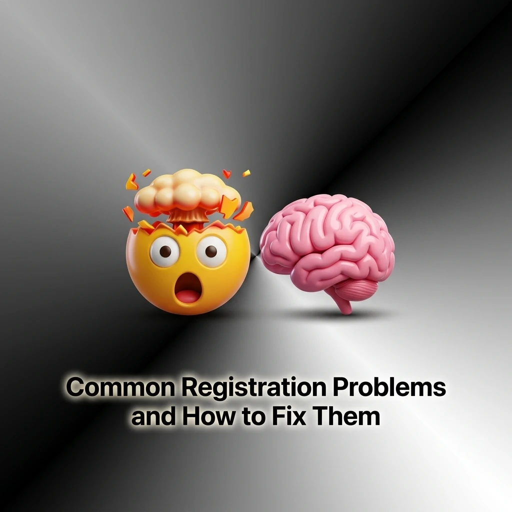 Table listing common registration problems like SMS verification and email confirmation issues with step-by-step solutions