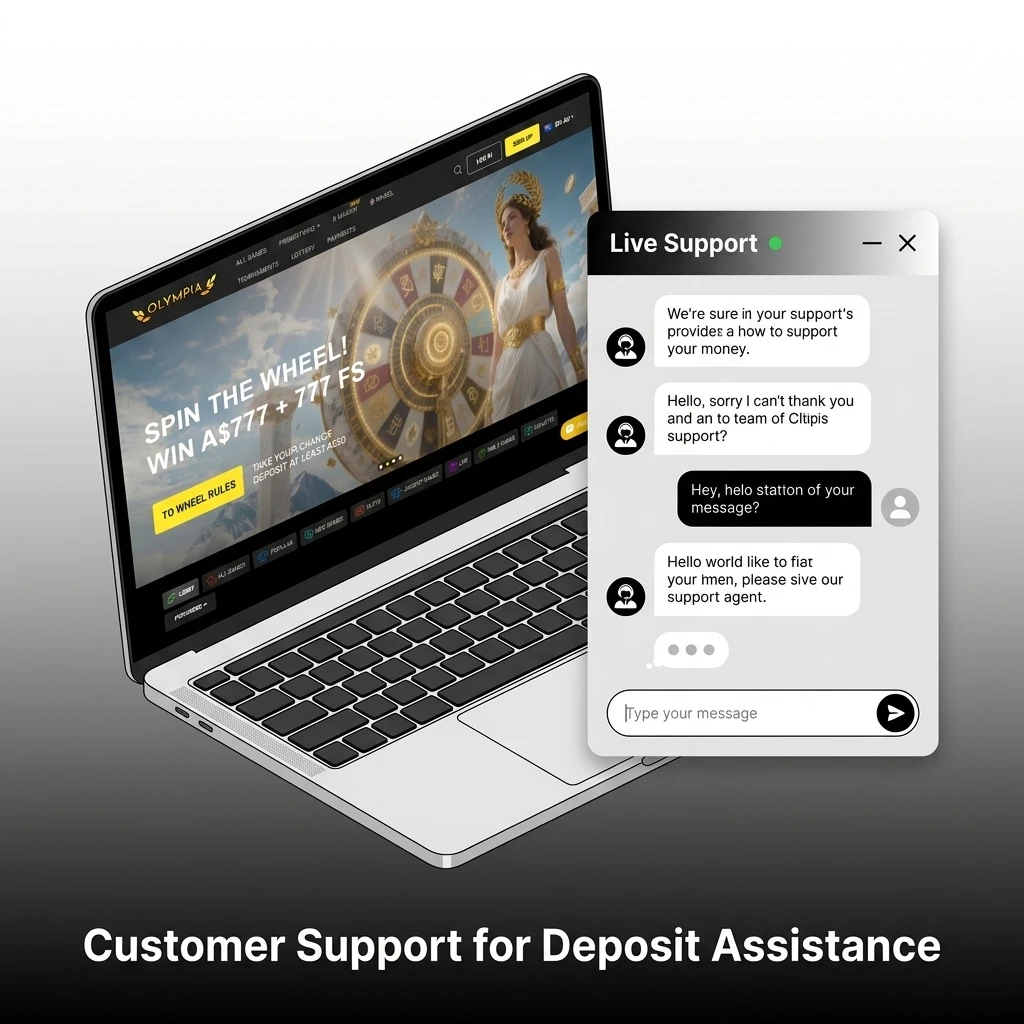 Olympia customer support channels for deposit assistance including live chat, email, and Help Centre options