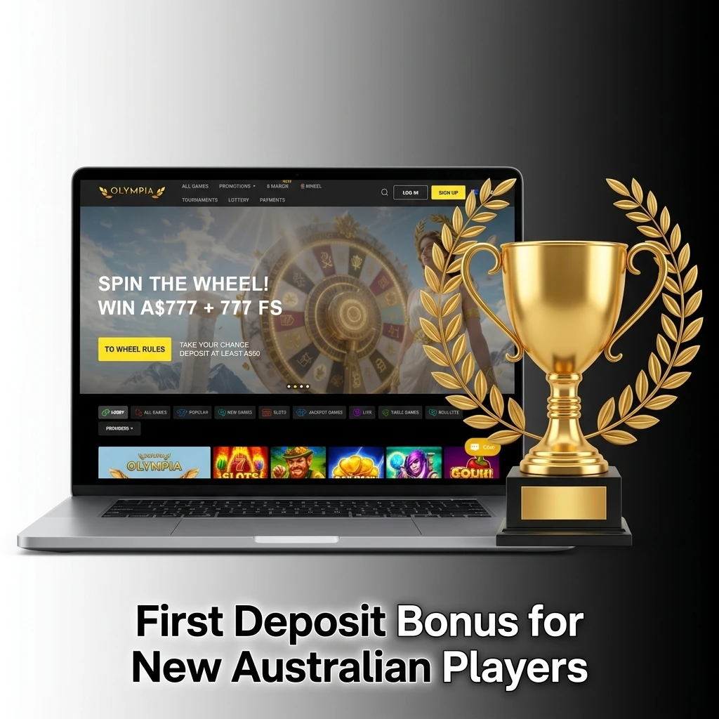 New Australian players at Olympia casino receive 100% match bonus up to A$10,000 plus 75 free spins on first deposit