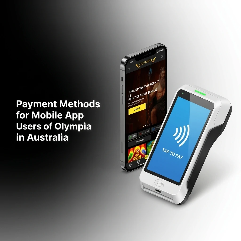 Olympia mobile app payment methods in Australia including Visa, Mastercard, bank transfer, and cryptocurrencies