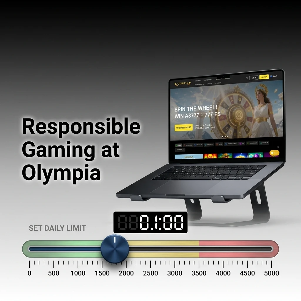 Olympia Casino responsible gaming tools including deposit limits, session limits, self-exclusion and support links for Australian players
